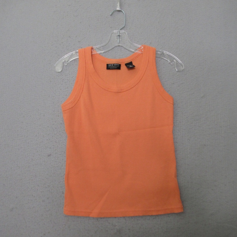 Vintage New York & Company Tank Top Orange Ribbed Cotton Y2K 90s Minimalist USA
